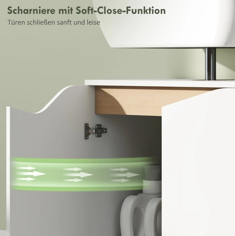 Mobile sottolavabo bianco per bagno con porte soft-close 60x35x57,9 cm