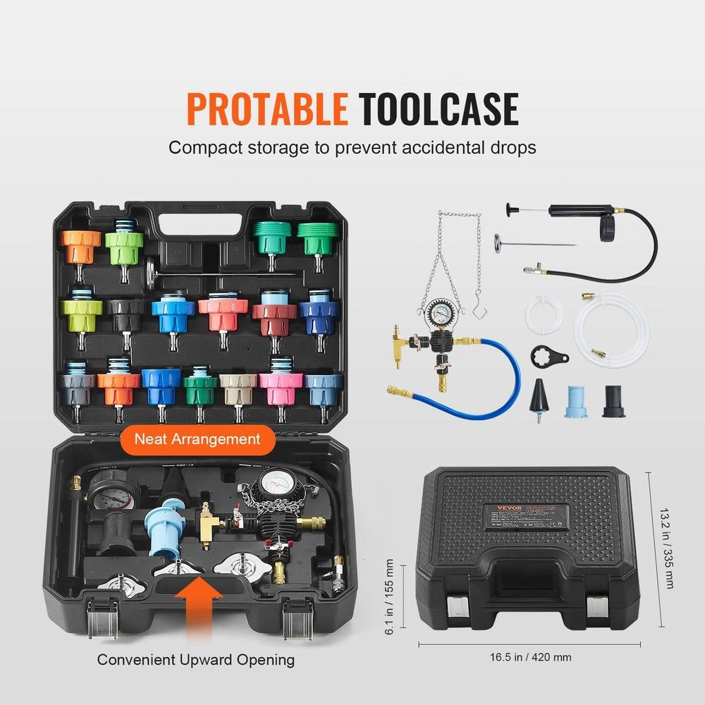 Kit tester pressione sistema di raffreddamento e radiatore YS-01205 28 pezzi con pompa e valigetta per auto e moto