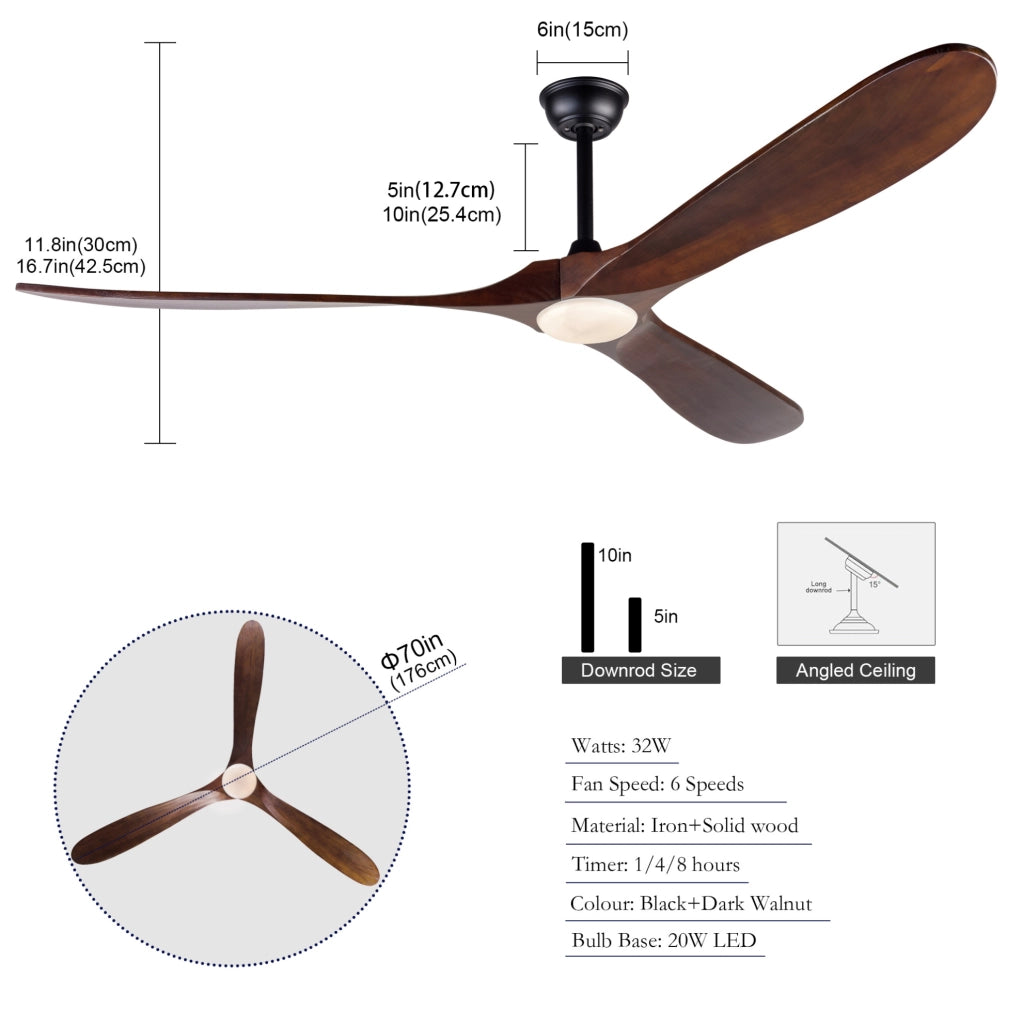 Ventilatore da soffitto da 70 pollici con luce e telecomando