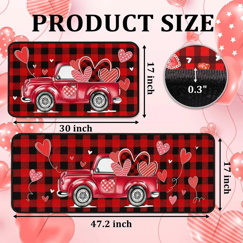 Set di due tappetini a tema San Valentino, antiscivolo, lavabili, di colore rosso