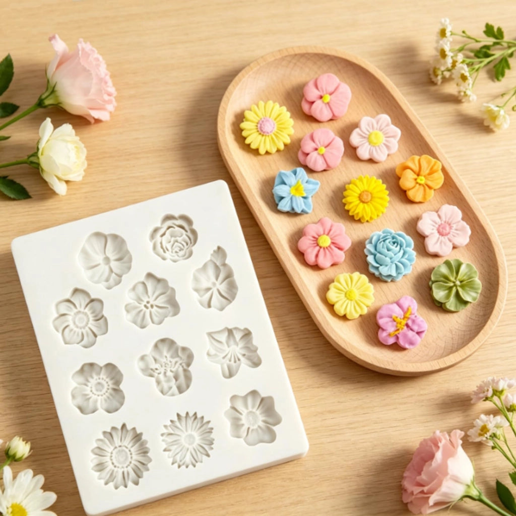 Stampo in silicone a forma di fiore 3D, set da 2 pezzi, composto da margherite e foglie