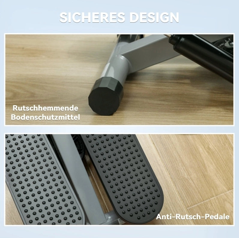 Mini stepper grigio con bande elastiche e display LCD, 100 kg
