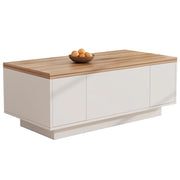 Tavolino da caffè sollevabile 100 x 50 cm bianco e legno, doppio piano