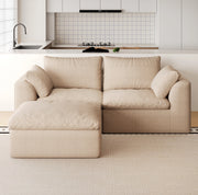 Divano angolare 3 posti 180x155x83 cm in tessuto di lino kaki con imbottitura in schiuma
