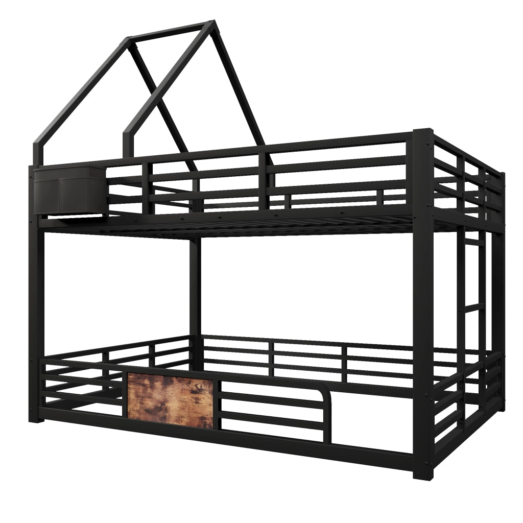 Letto a Castello 140 x 200 cm, LED Multicolore e Tasche Laterali, in Metallo Nero