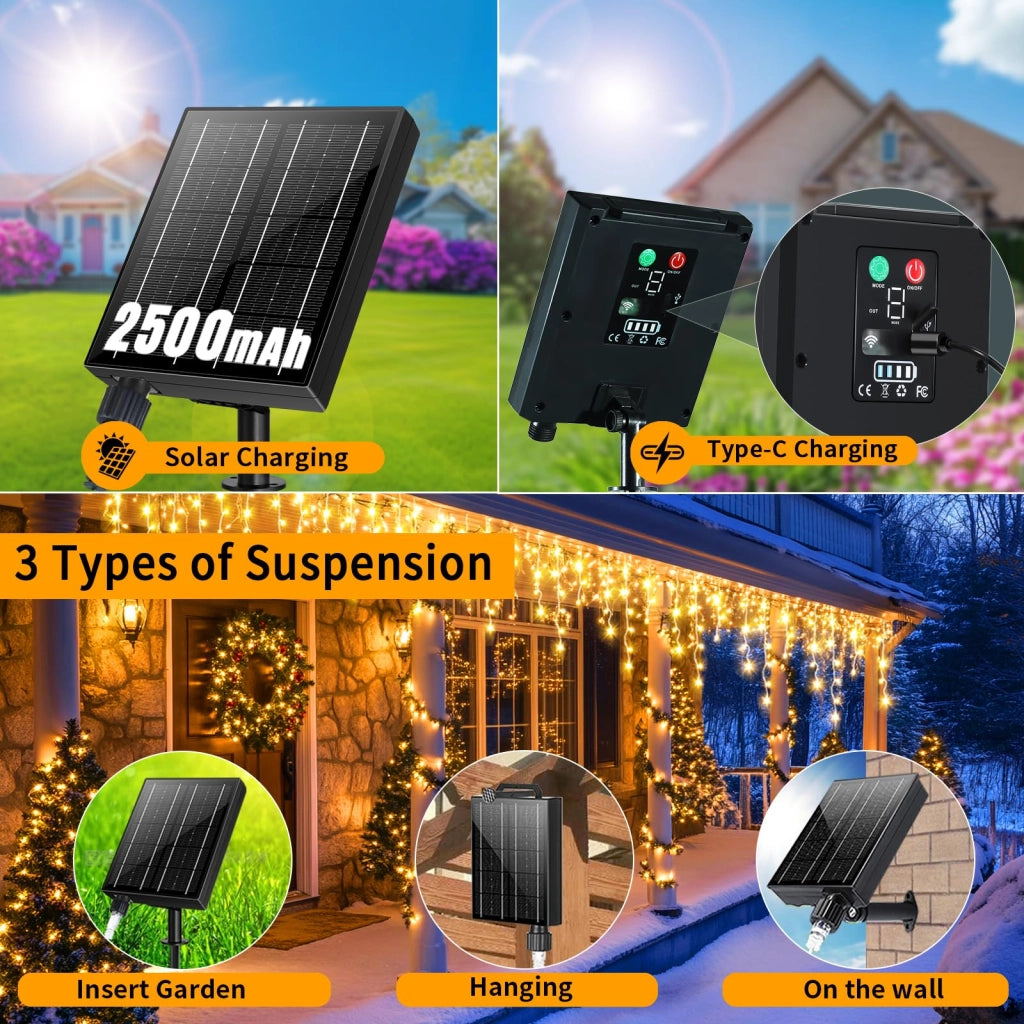 Catena luminosa solare, 600 LED, in acrilico, impermeabile