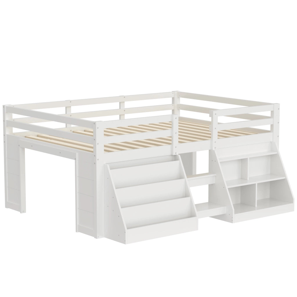 Letto rialzato per bambini bianco 140 x 200 cm con vani portaoggetti