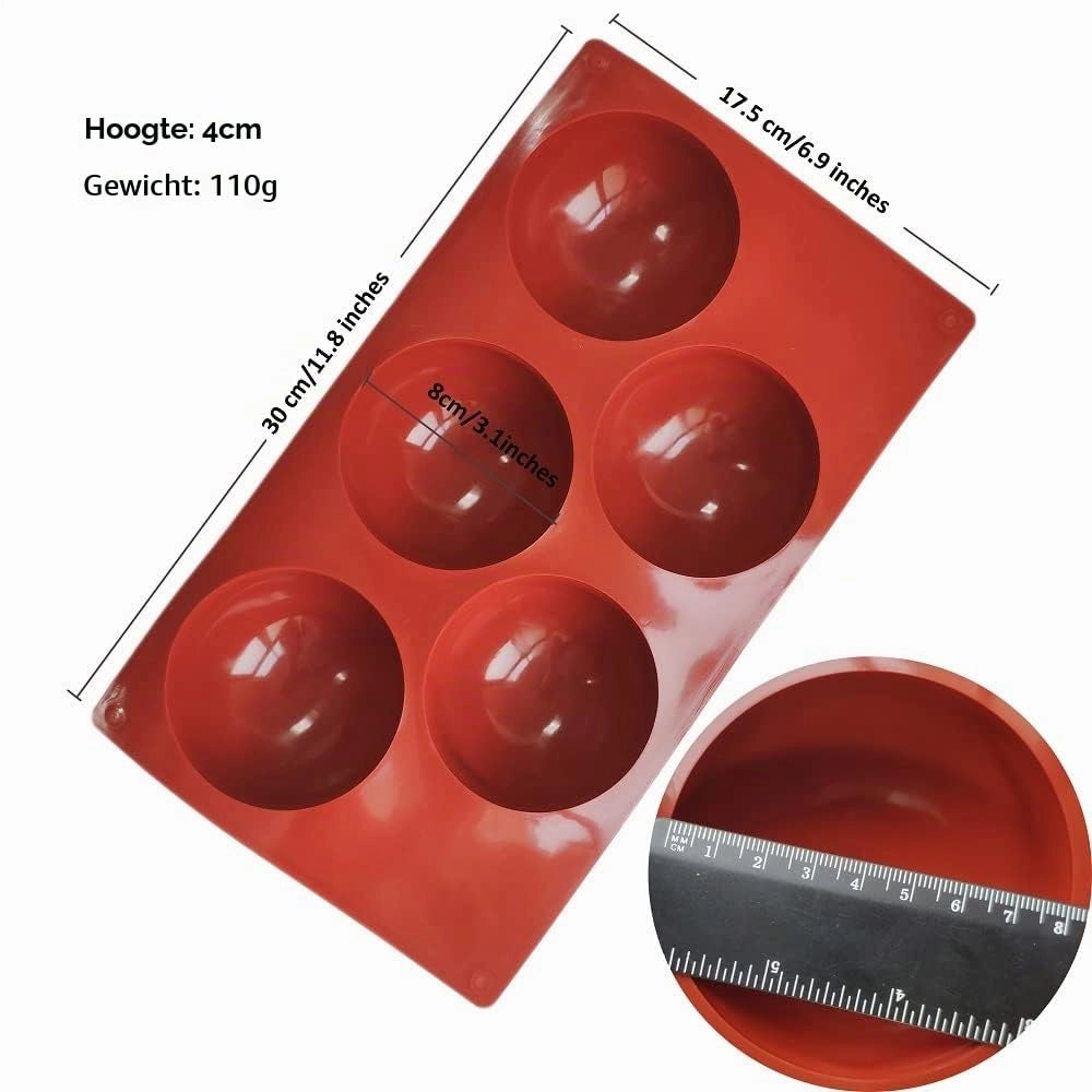 Stampo in silicone rotondo, con 5 cavità di diametro 8 cm, confezione da 2 pezzi, a forma di semicerchio
