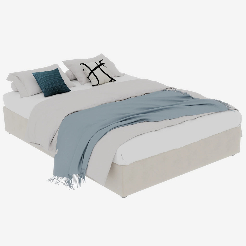 Letto 140 x 200 cm, Struttura Letto con Pistoni a Gas in Tessuto di Colore Beige