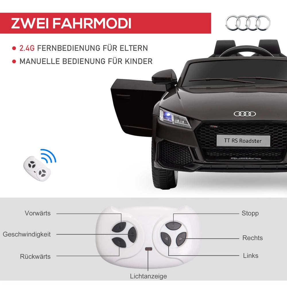 Auto Elettrica per Bambini Audi TT RS Roadster, con Telecomando 2.4G, Luci LED e Musica USB, 3 km/h, Nero
