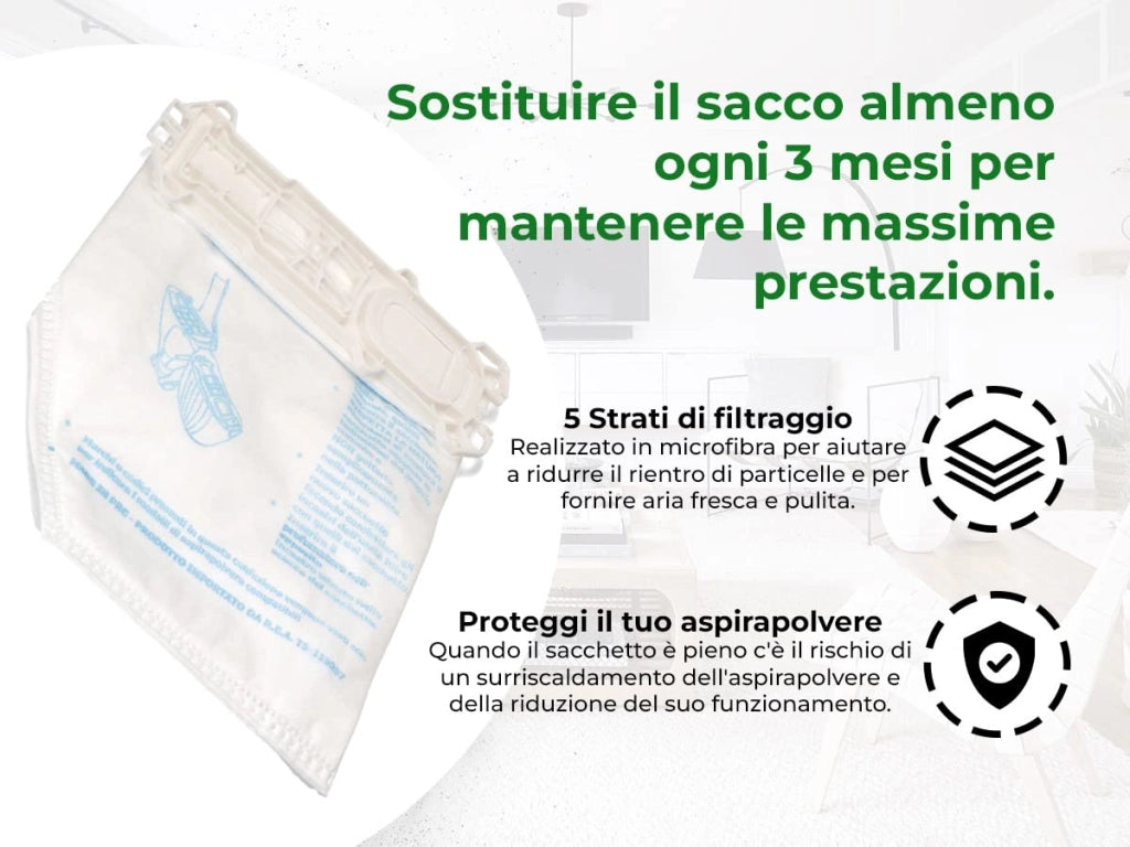 6 sacchetti in microfibra per aspirapolvere VK135/VK136, 5 strati, codice prodotto 45030