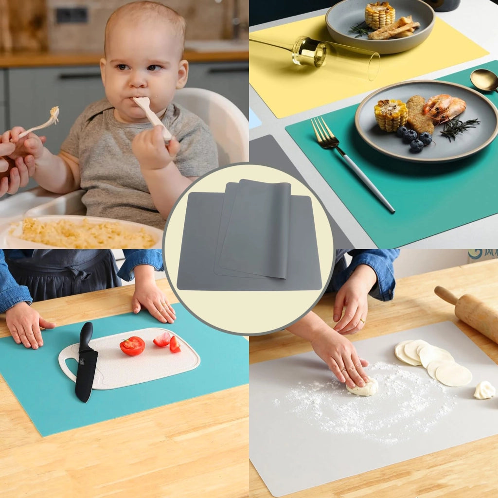 Set da 2 sottopiatti in silicone, con rivestimento antiaderente, antiscivolo e resistente al calore, colore grigio