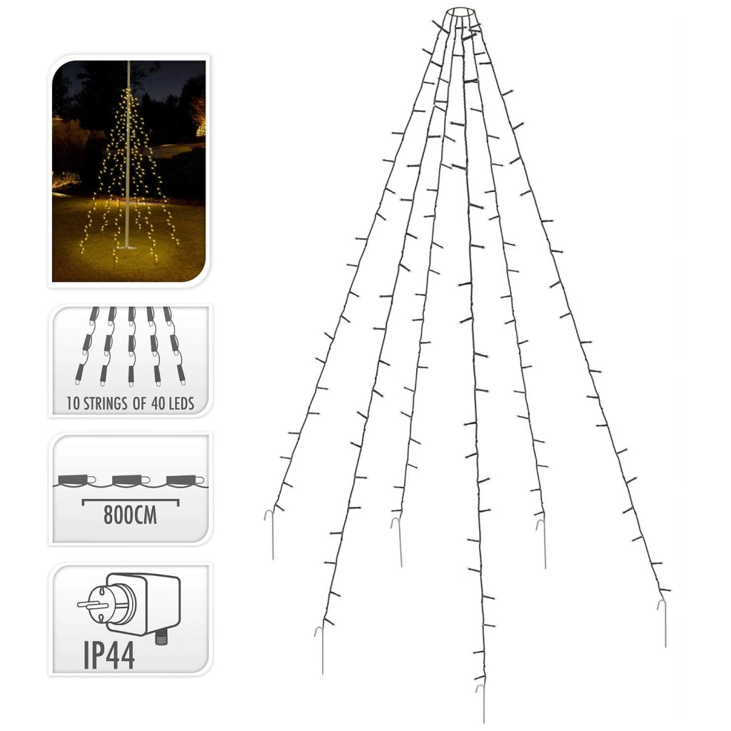 Catena luminosa con 400 LED, luce bianca calda, 8 metri, per illuminazione esterna