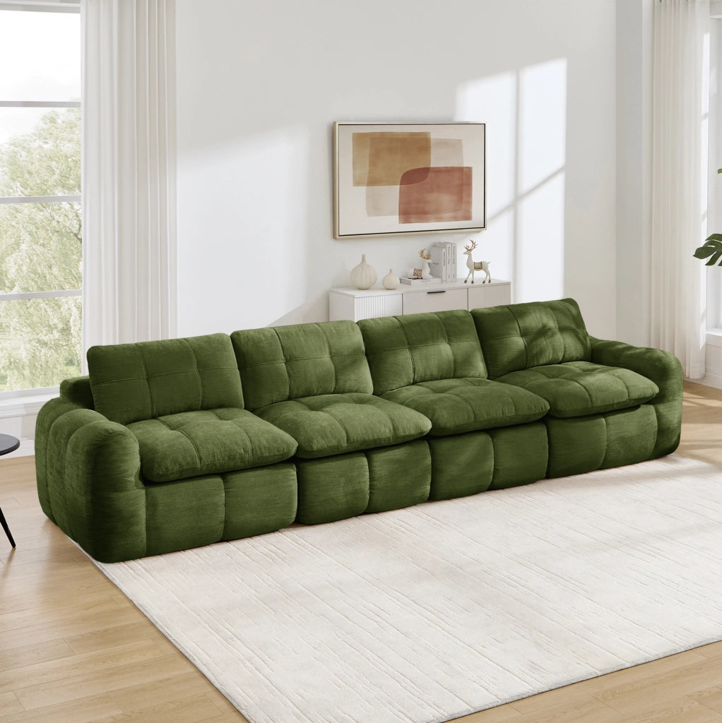 Divano modulare senza telaio in ciniglia verde 334 × 97 × 68 cm