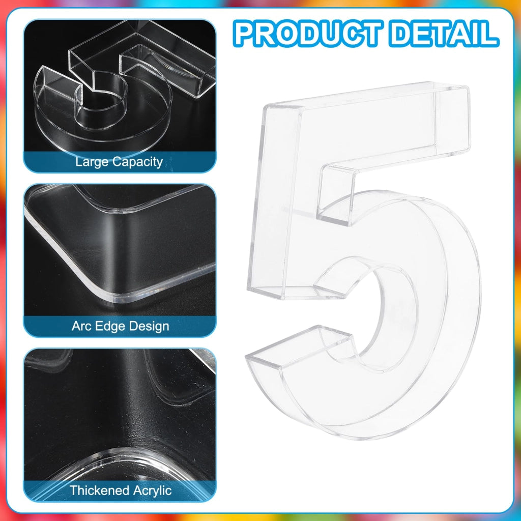 Contenitore in acrilico per numeri, dimensioni 25,4x19x4 cm, trasparente, riempibile