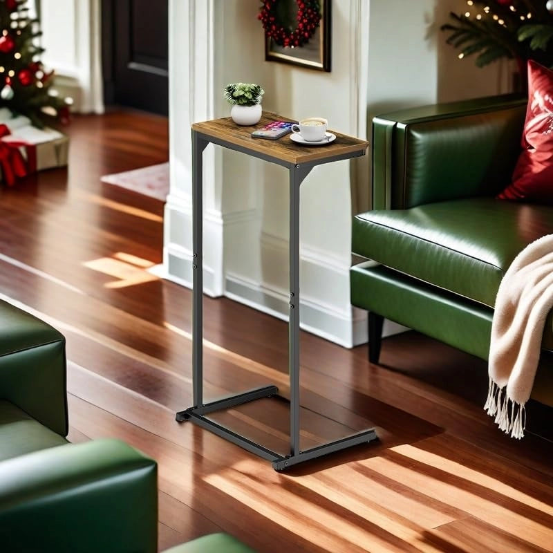 Tavolino laterale a forma di C, 72,9 cm, color marrone, ideale per divani e camere da letto