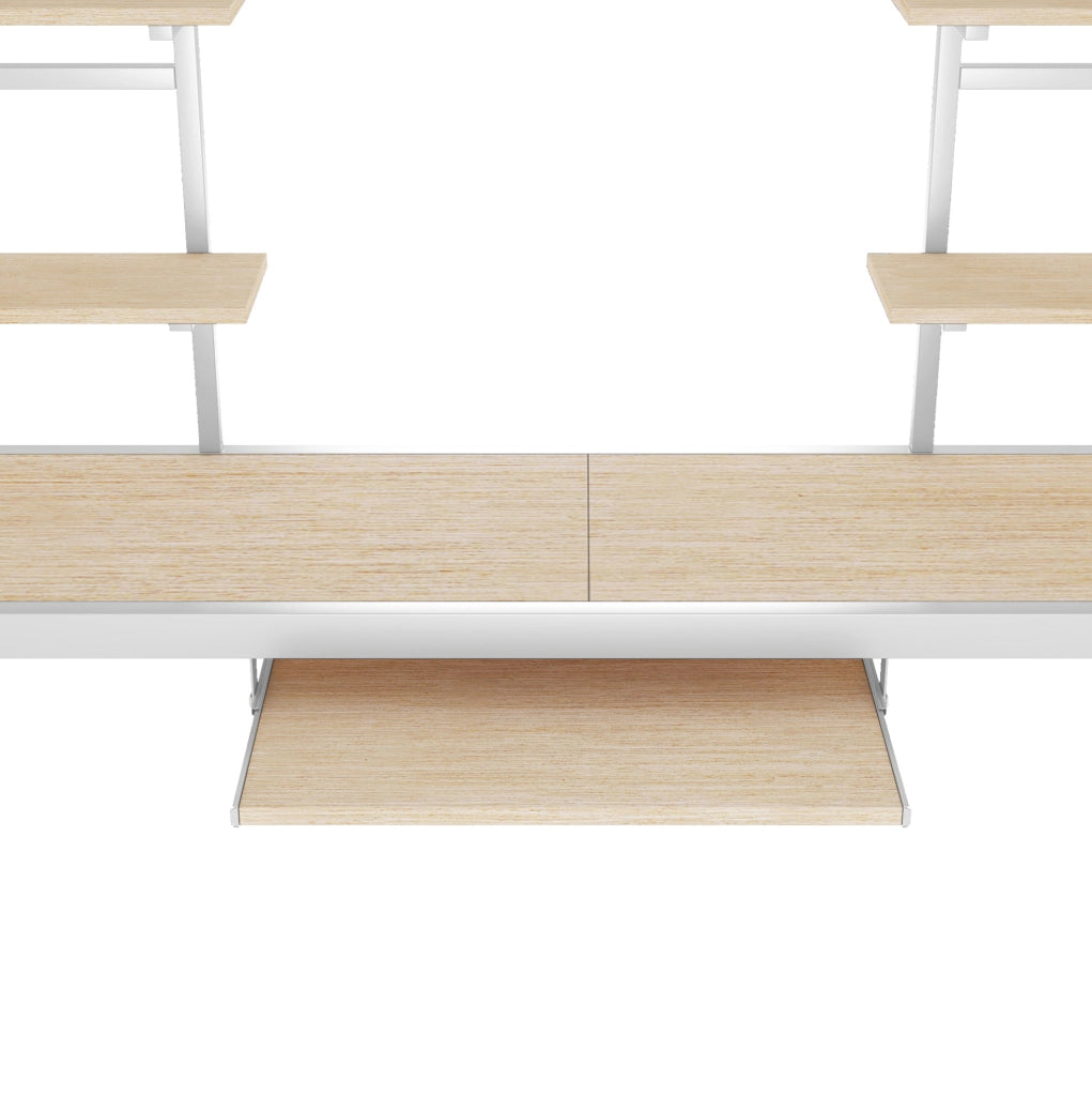 Letto a soppalco in metallo bianco 90x200 cm con scrivania e scaffali integrati