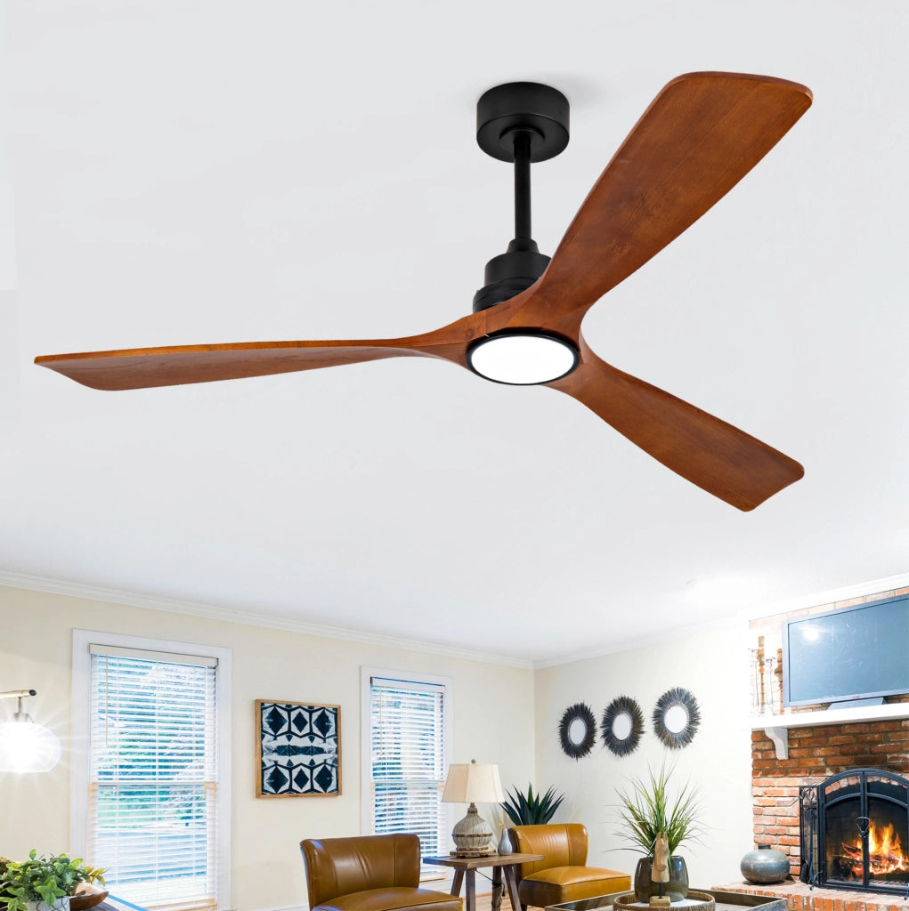 Ventilatore da soffitto da 60 pollici con luce regolabile e telecomando, noce e nero