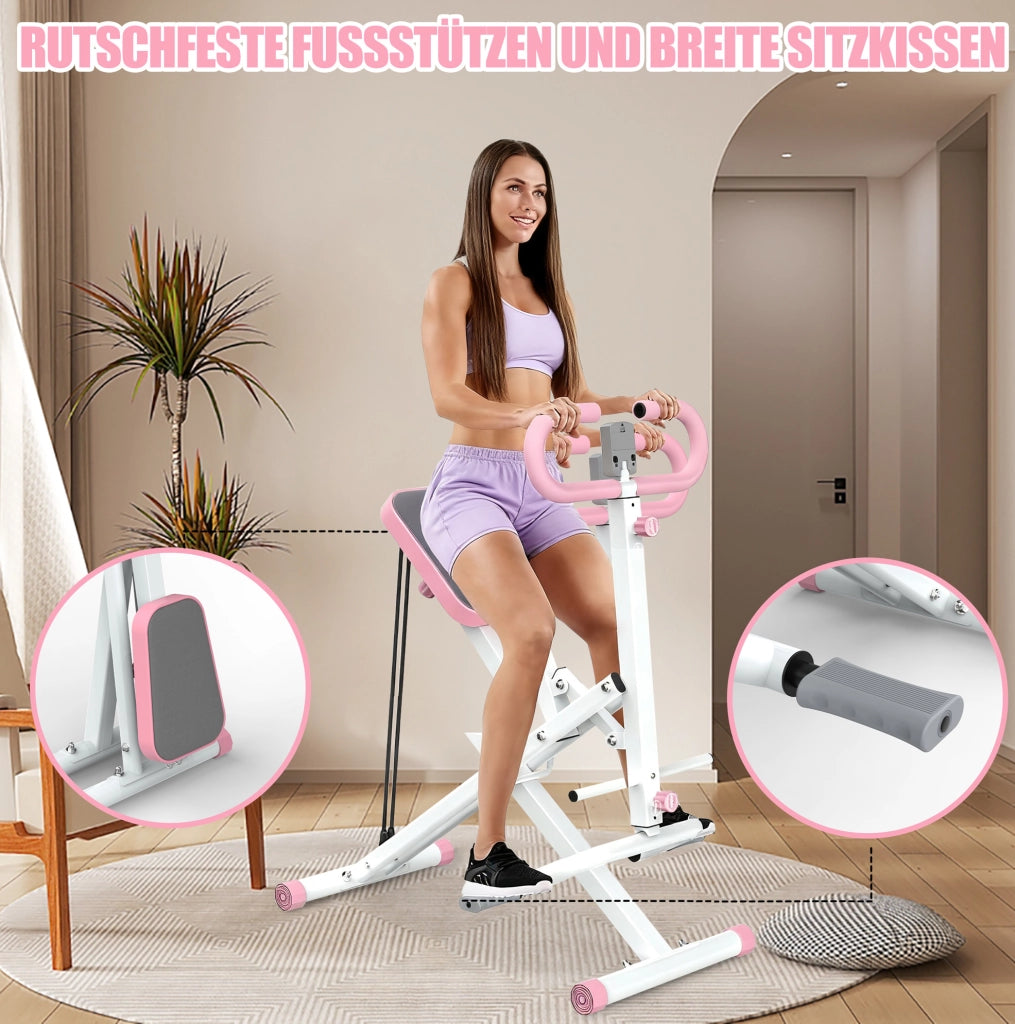 MACCHINA per squat con sedile regolabile, bande elastiche e display digitale, rosa
