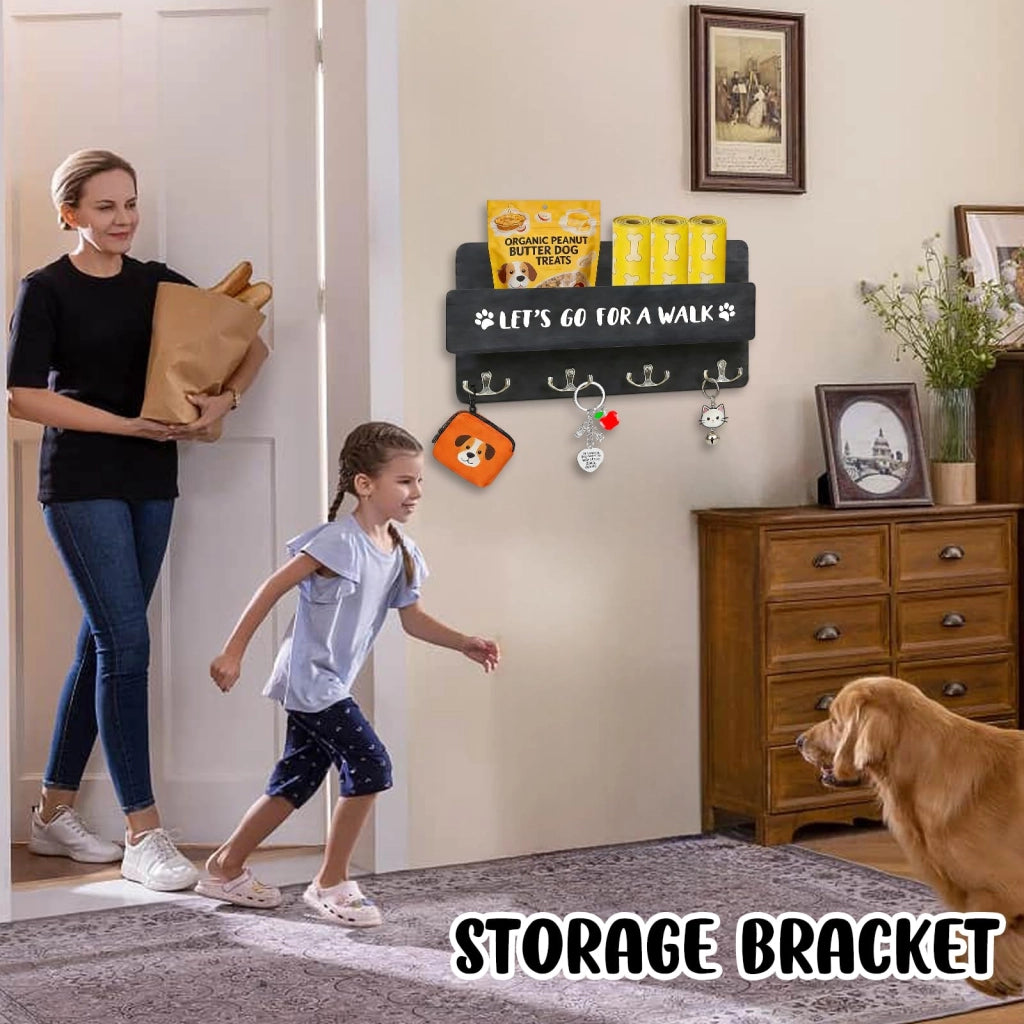 Portachiavi da parete a forma di cappotto per cani, con ripiano, 8 ganci, legno, nero