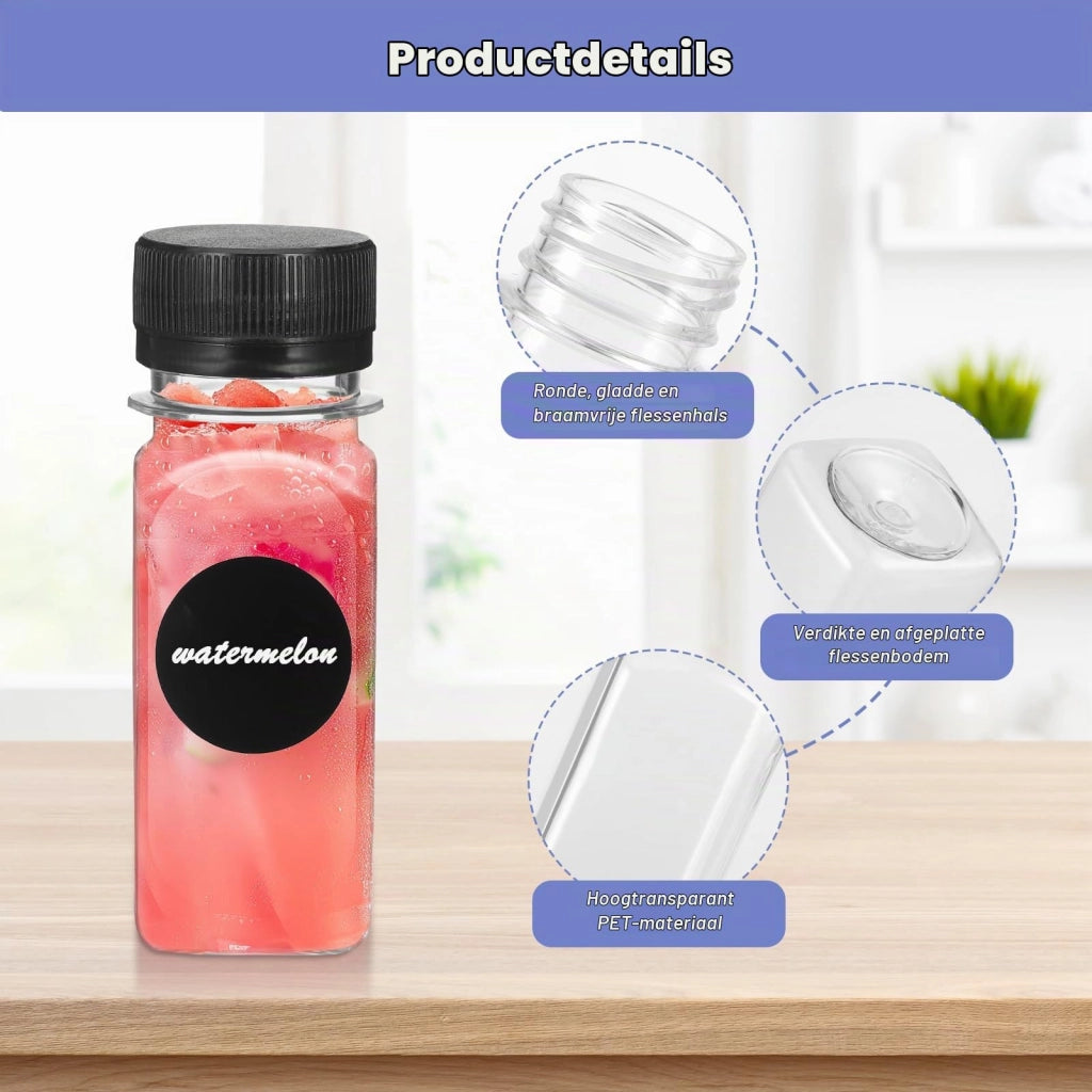 12 mini bottiglie in plastica PET da 60 ml, con tappo, riutilizzabili, colore nero