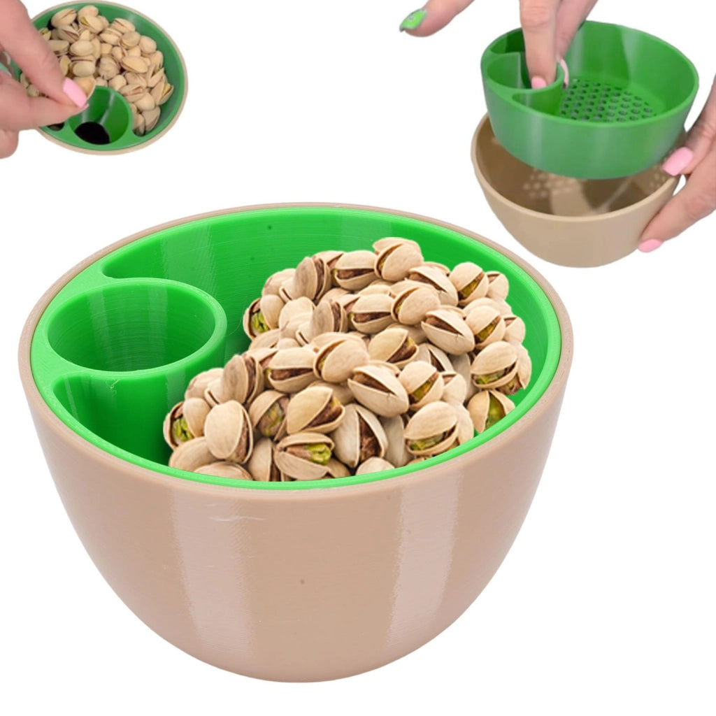 Contenitore per pistacchi con supporto per le bucce, doppia ciotola, tipo 3
