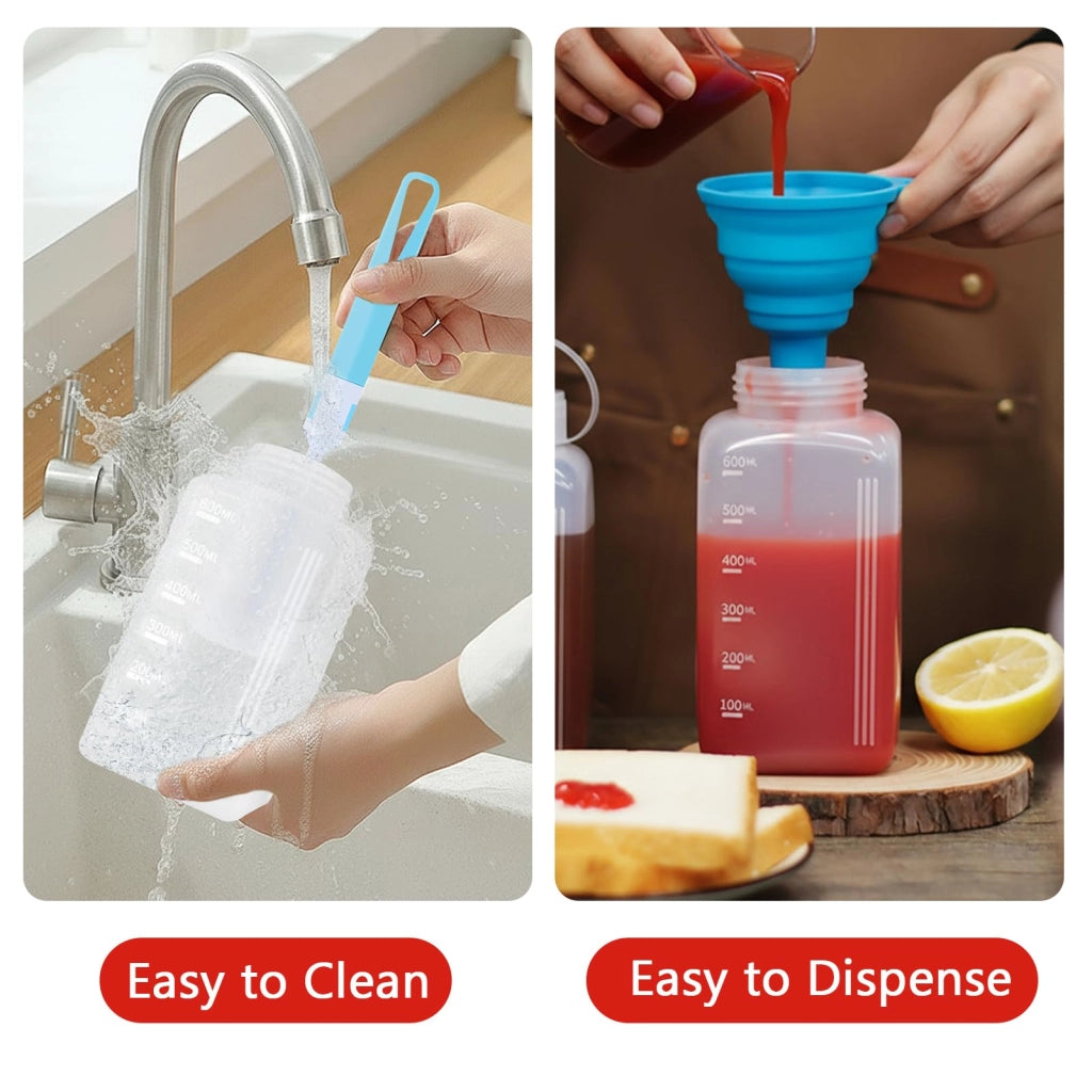 4 flaconi a pressione da 600 ml, con apertura larga, in plastica, a prova di perdite