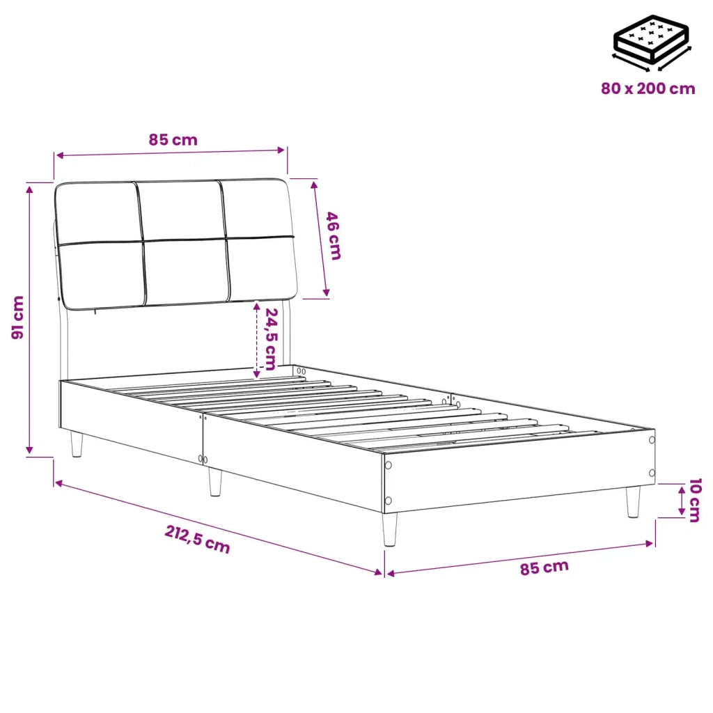 Letto singolo con testiera Bianco e Grigio Chiaro 80 x 200 cm 8003469