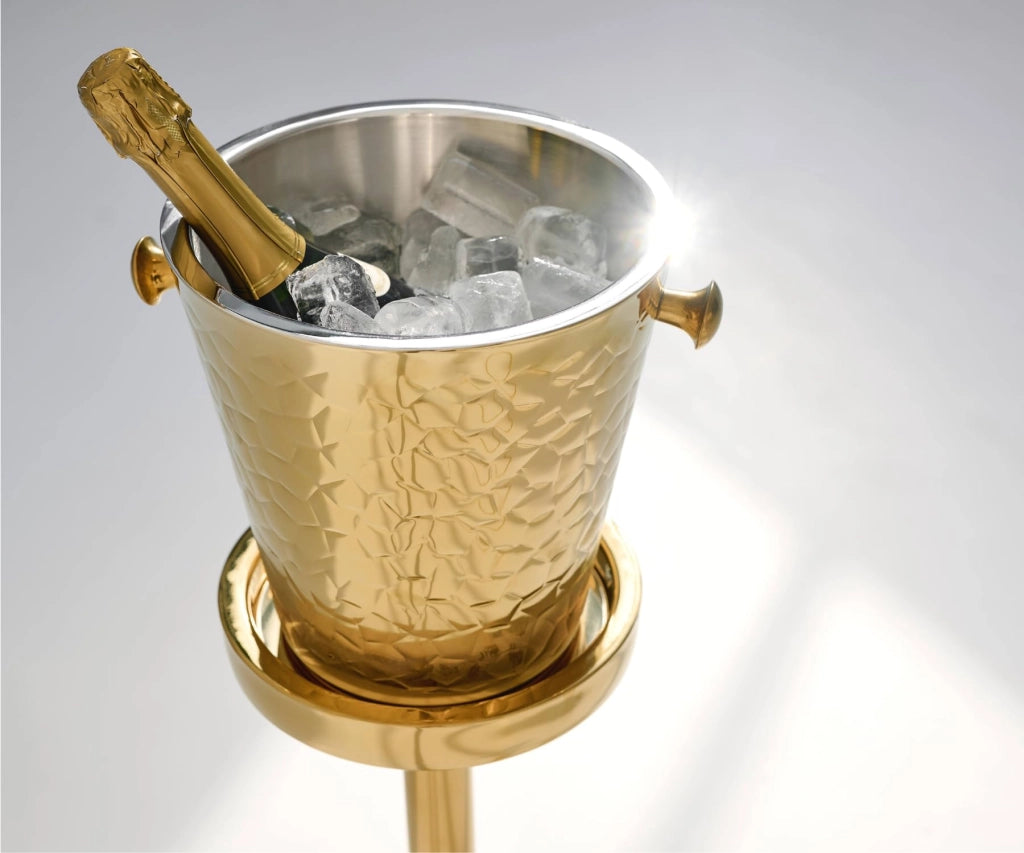 Portabottiglie per champagne Capri, con base, color oro, diametro 22 cm, altezza 83 cm