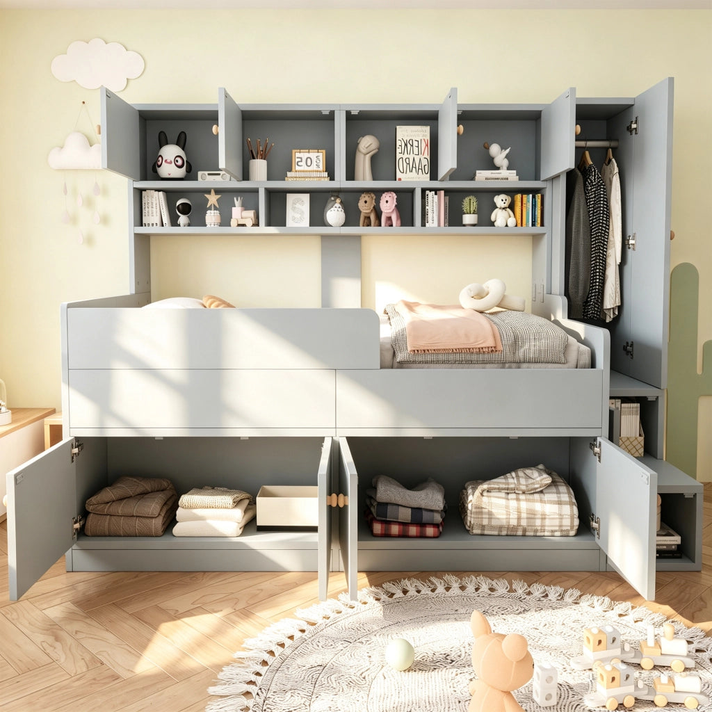 Letto con cassetti 90 ¡Á 200 cm con lavagna e barriera di protezione in legno e MDF bianco con rete a doghe