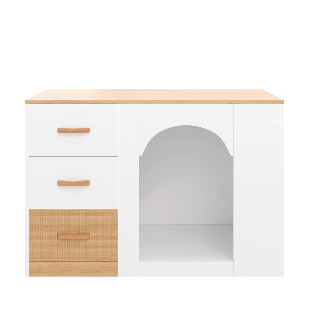 Isola da cucina con 3 cassetti e spazio per animali, bianca, 120 x 60 x 90 cm