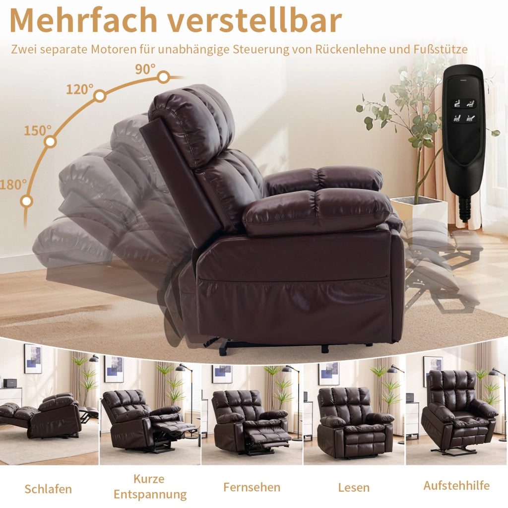 Poltrona relax elettrica marrone con alzata assistita e massaggio