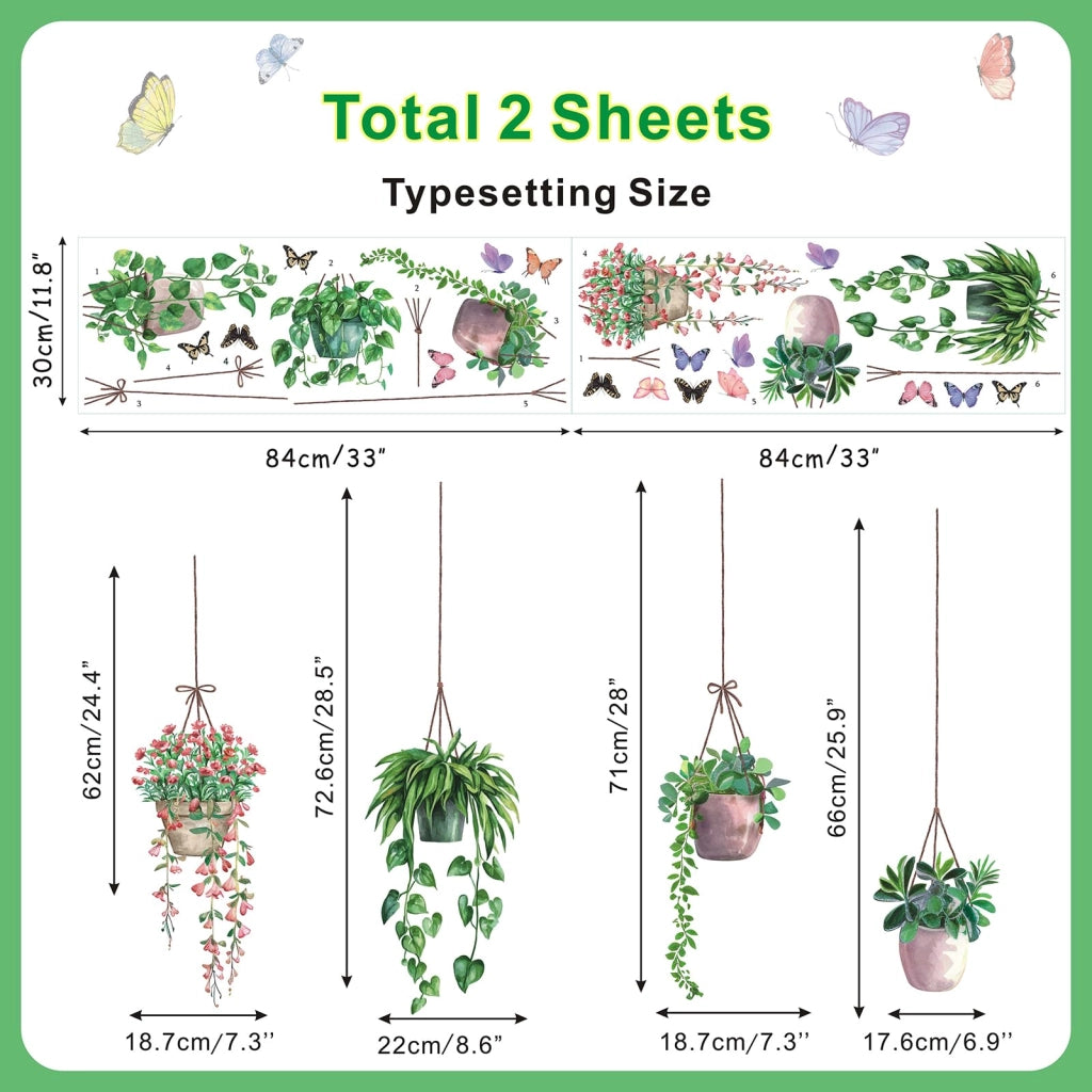 Adesivi per finestre a tema piante, botanici, con vasi e farfalle, in PVC