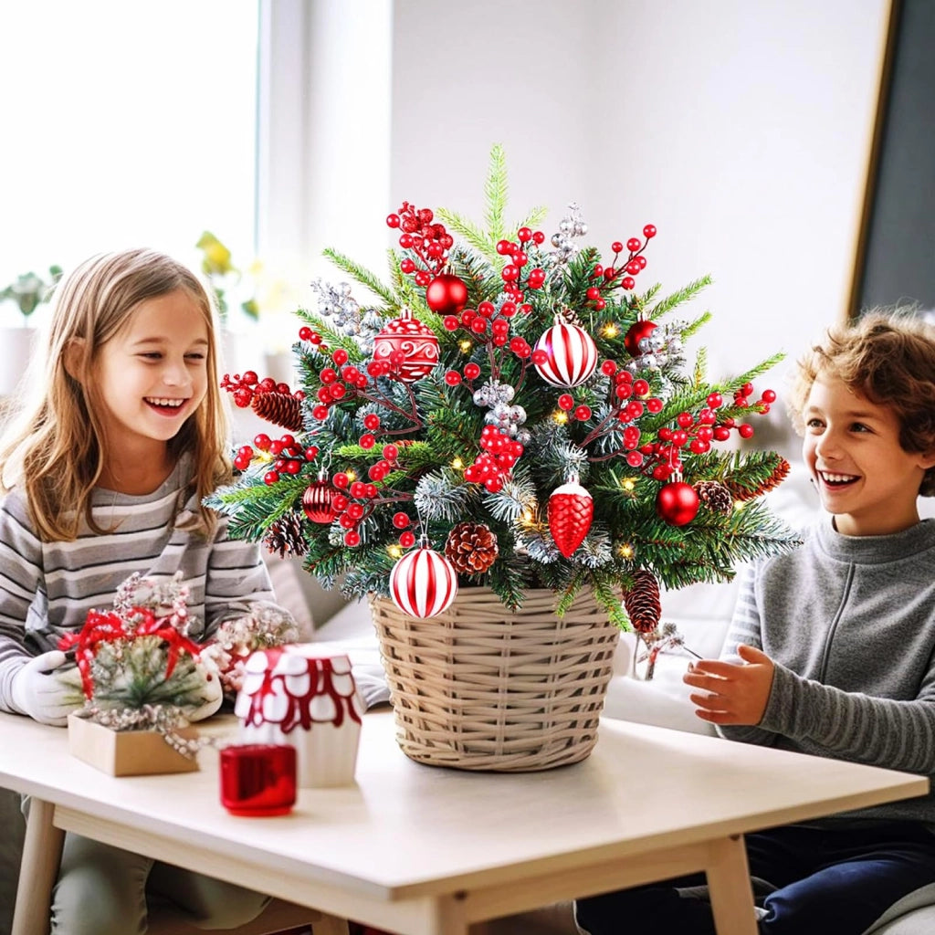 Rami artificiali con bacche rosse, 18 cm, confezione da 24 pezzi, decorazioni natalizie