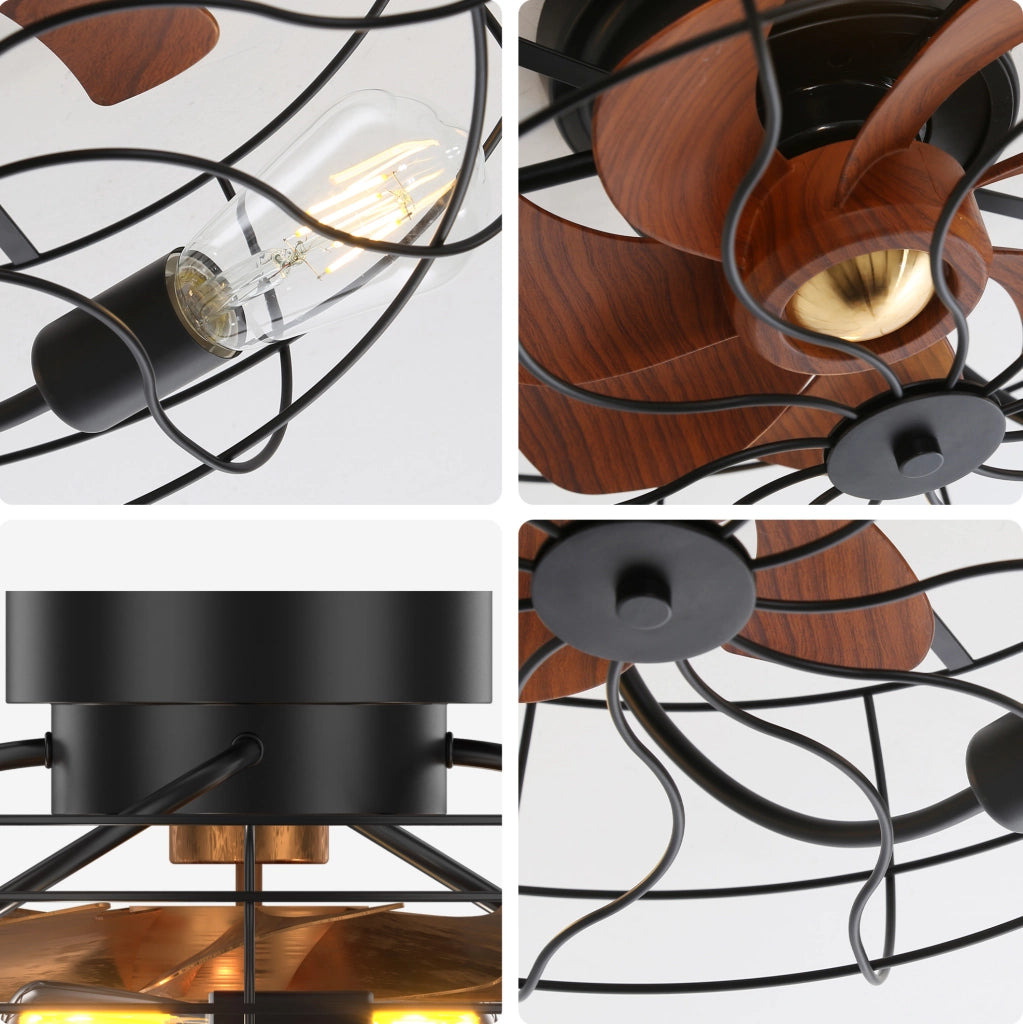Ventilatore da soffitto 20 pollici con luce, 7 pale e telecomando nero