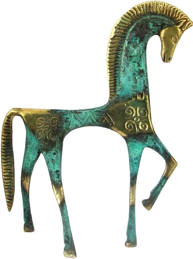 Replica di una statua equina, forma geometrica, bronzo, 18x13 cm