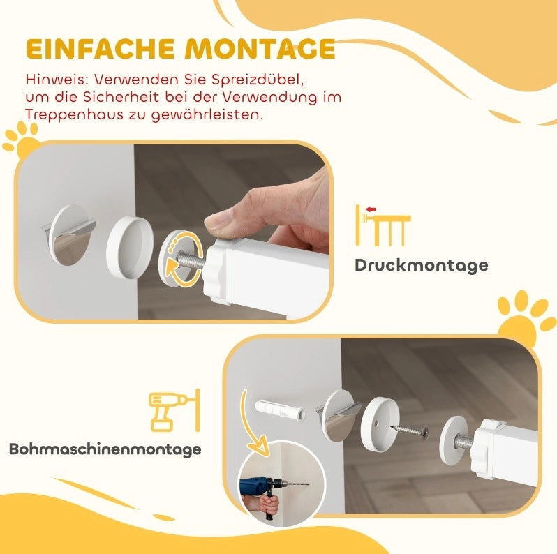 Cancello di sicurezza per bambini e animali 76-80 x 76 cm bianco senza foratura