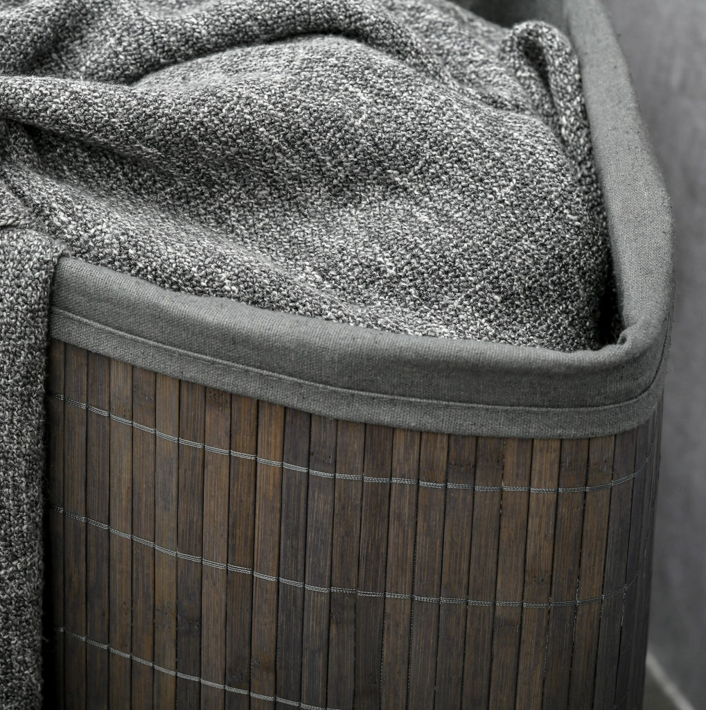 Cesto portabiancheria bambù 55 L 38 x 38 x 57 cm grigio con coperchio
