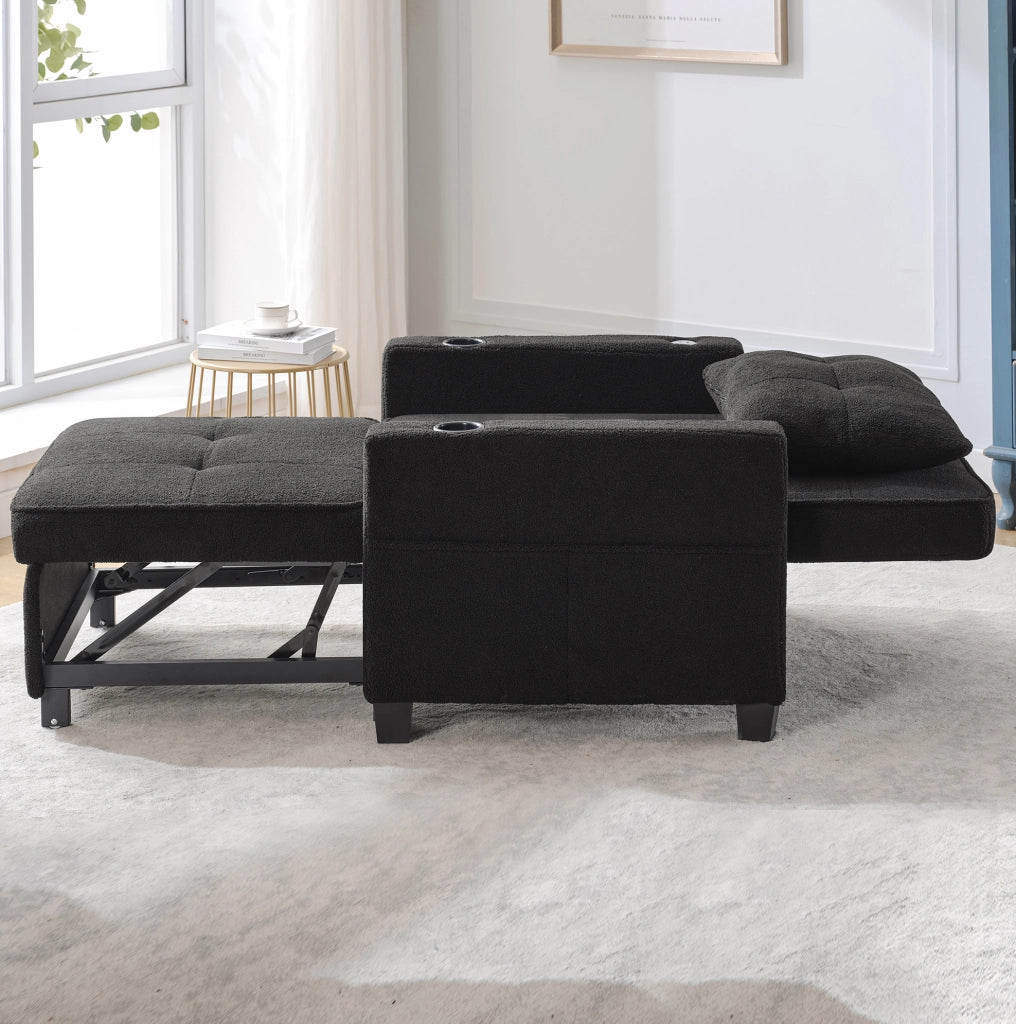 Poltrona letto estraibile con schienale regolabile; portabicchieri e porta USB; nera