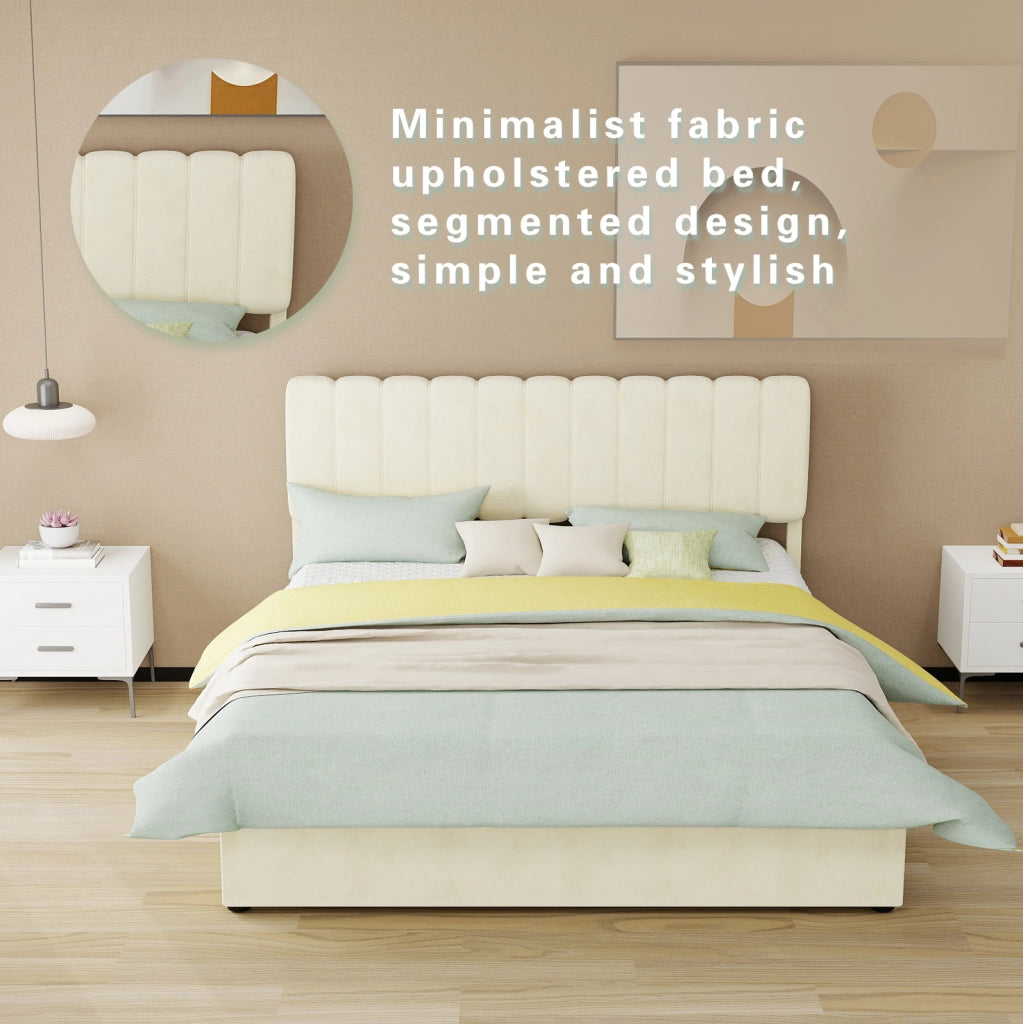 Letto imbottito moderno beige 160x200 cm con contenitore e testiera imbottita