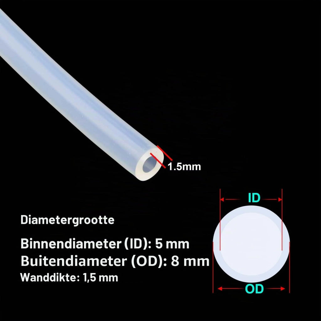 Tubo in silicone adatto al contatto alimentare, 5x8 mm, 1,5 metri