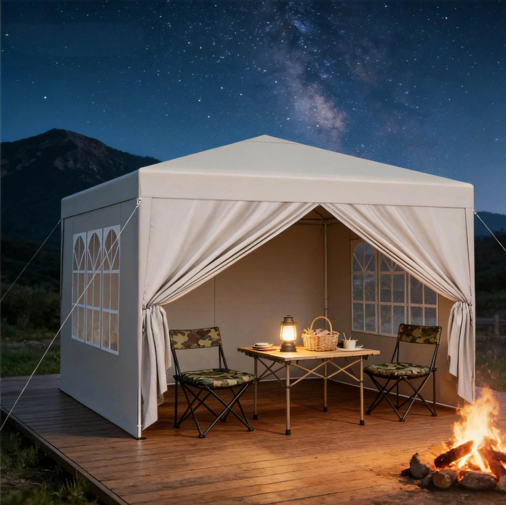 GAZEBO Pieghevole 3 x 3 m Altezza regolabile Beige con pareti laterali