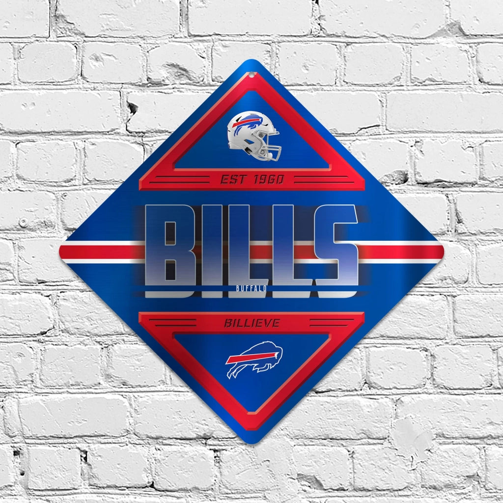 Scudo da parete in metallo, Buffalo Bills, 31x31 cm, argento, decorazione sportiva