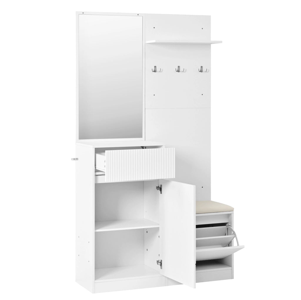 Guardaroba da ingresso compatto 105 x 38 x 190 cm bianco con specchio e LED