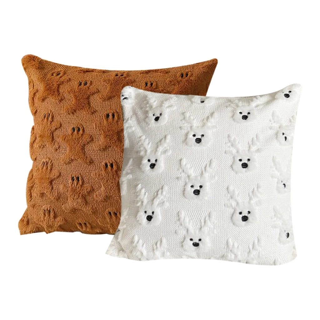 Set di 2 federe per cuscini natalizi, 45x45 cm, con decorazioni a tema: alce e omino di pan di zenzero