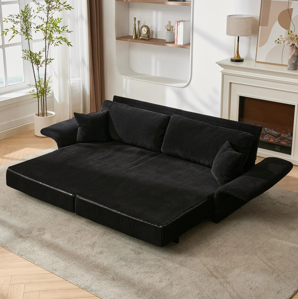 Divano letto trasformabile in velluto a coste nero, 182 cm