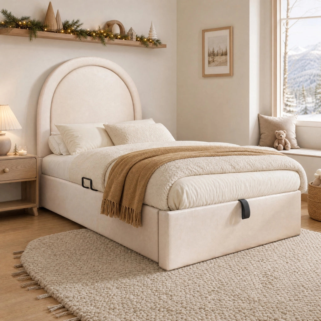 Letto matrimoniale con cassetti 160 ¡Á 200 cm con testiera regolabile; prese USB e Type-C; rivestito in lino beige