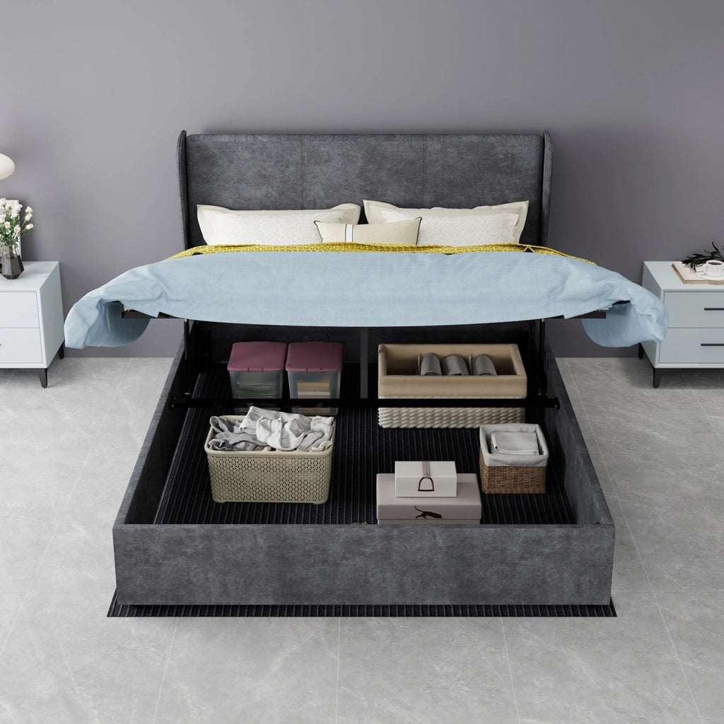 Letto imbottito grigio 140 x 200 cm con testiera in velluto