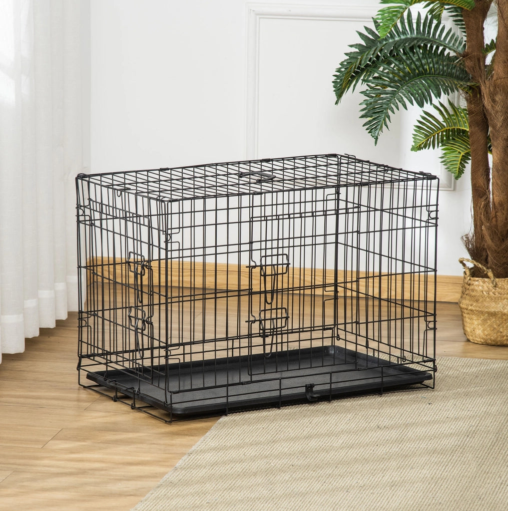 Gabbia trasportino pieghevole in metallo nero 76x46x52 cm per piccoli animali
