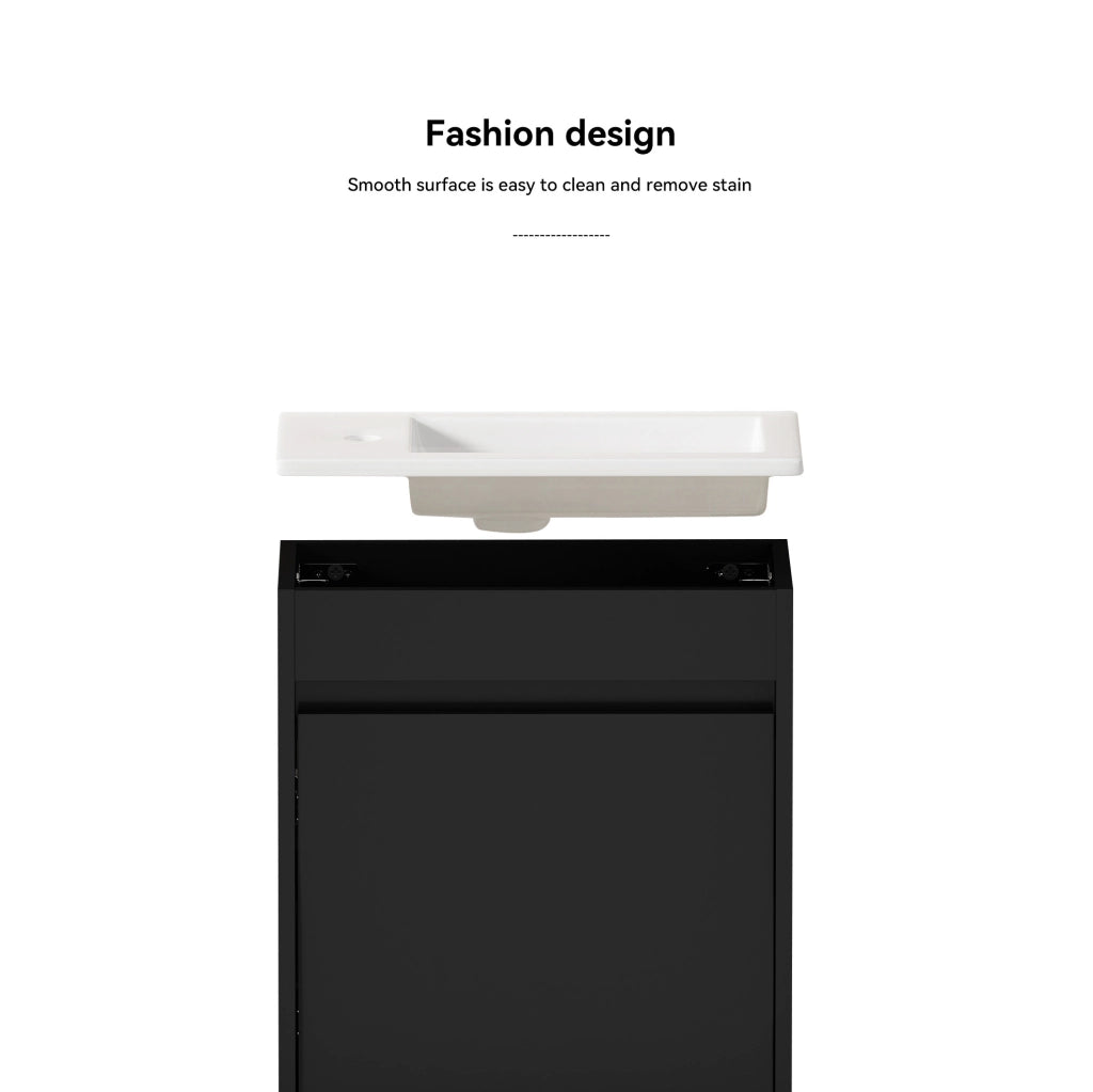 Mobile bagno nero da 46 cm con ampia capacità di stoccaggio e anta con chiusura ammortizzata